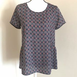 ❤️5/25 Pleione Blouse Top XS Navy ruffled peplum